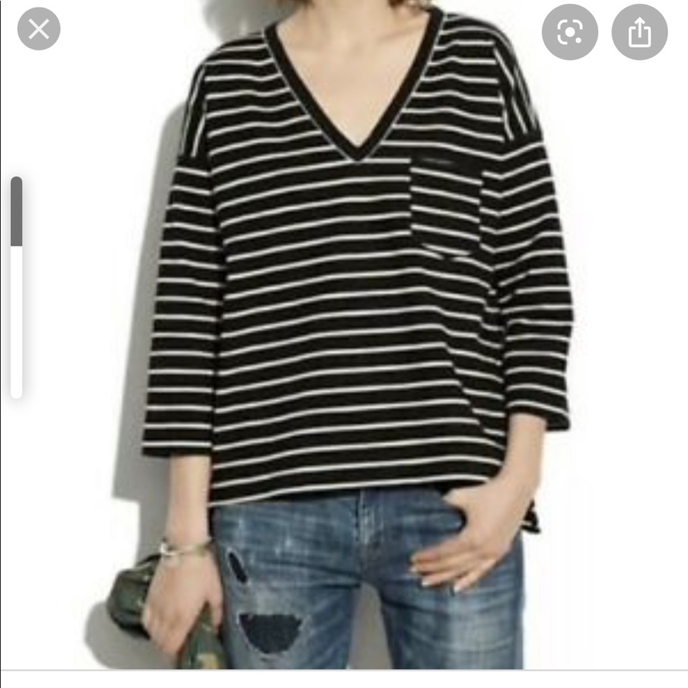 Madewell stripe V-Neck Top side Zipper size Large